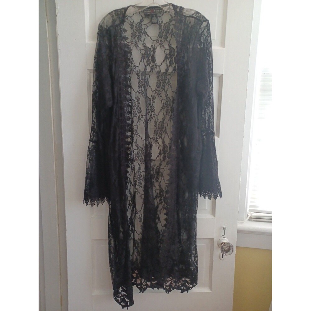 Black lace duster long cardigan 1X plus sz goth witchy whimsygoth goblincore